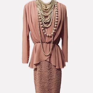 Vintage Blush Dusty Pink Lace Peplum Dress 😍